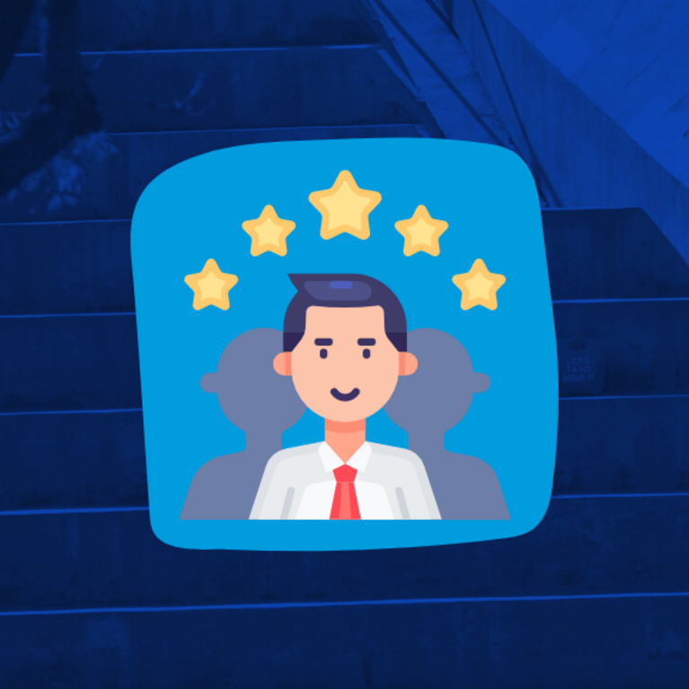 A graphic of an employee with 5 stars over their head