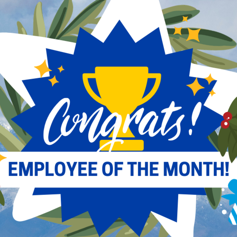 Banner with text: Congrats! Employee of the Month