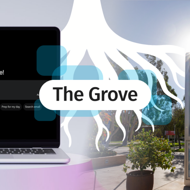 Decorative. Banner text reads: The Grove available.