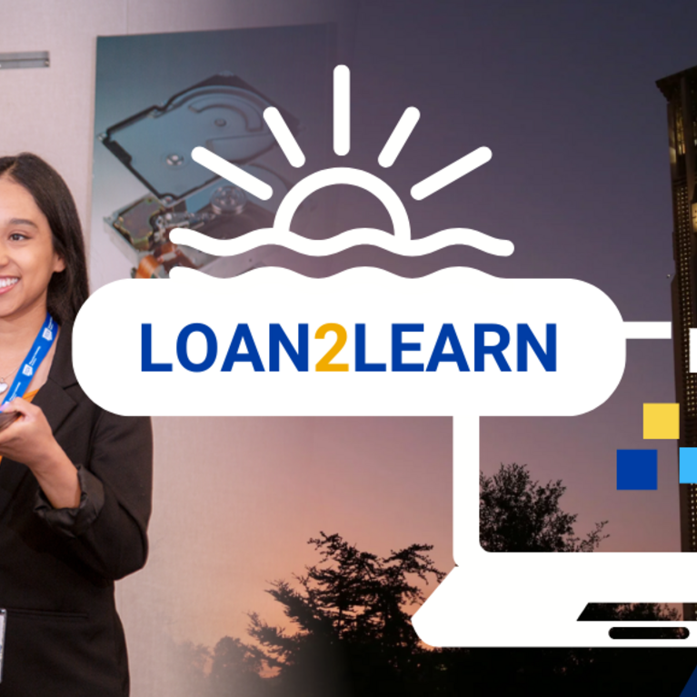 Decorative. Banner text reads: Loan2Learn.