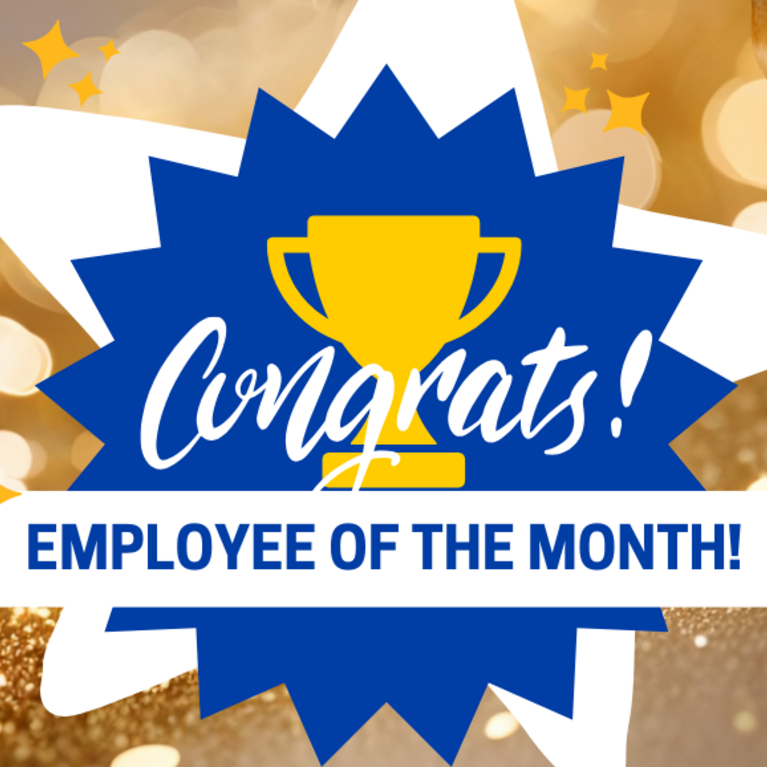Decorative. Banner text reads: Congrats Employee of the Month!