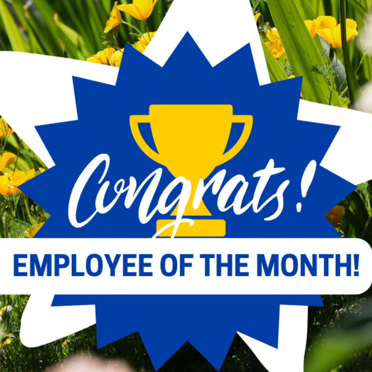 Decorative. Banner text reads: Congrats Employee of the Month!