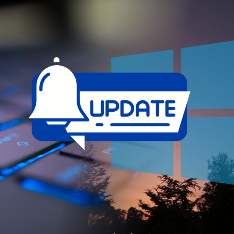 Decorative. Bell icon with banner text "Update."