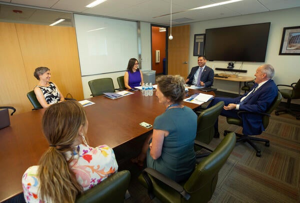 Congressman Raul Ruiz visits with  UC Riverside’s leadership at the School of Medicine and takes a tour of the schools new Clinical Skills and Simulation Suite on July 8, 2021.  (UCR/Stan Lim)