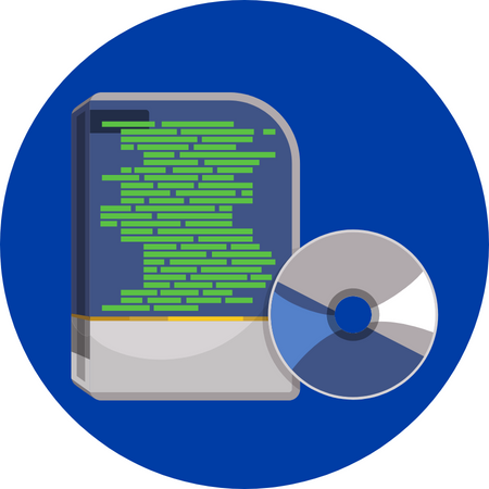 A disk hard drive next to a block of code