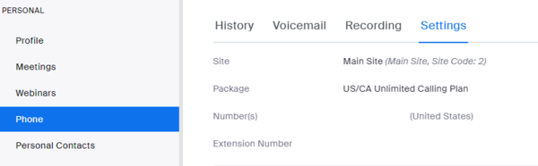 Zoom Phone Settings page screenshot