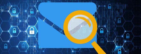 An animated magnifying glass looks over email icon