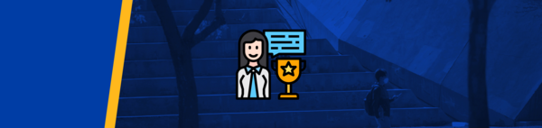 A graphic of a female employee next to a trophy with a star on it.