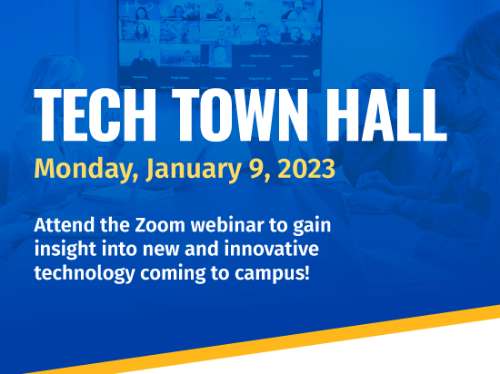 Tech Town Hall flyer with date and information