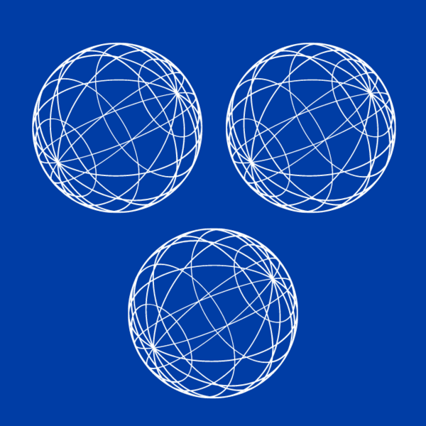 Three separate white network spheres