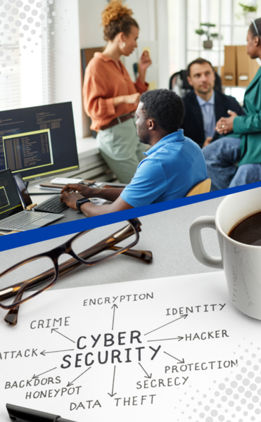 A group of working professionals in cybersecurity in a meeting