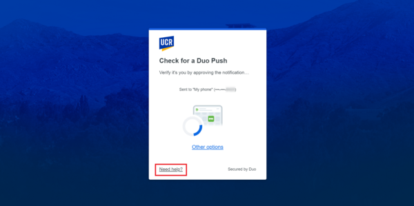 DUO Universal Prompt Screen Push Notification for phone with Need Help option on bottom left hand corner 