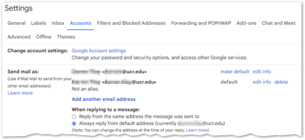 Image of the Gmail Send Mail As Setting