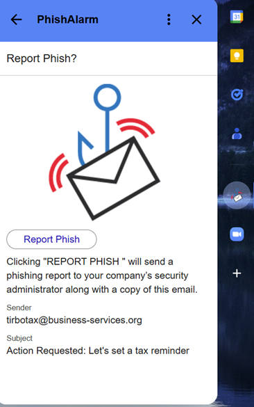 How to report PhishAlarm in R'Mail