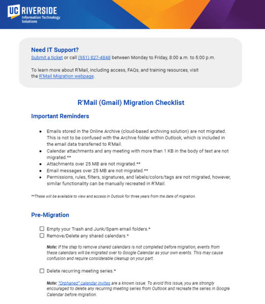 R'Mail Migration Checklist pdf snapshot