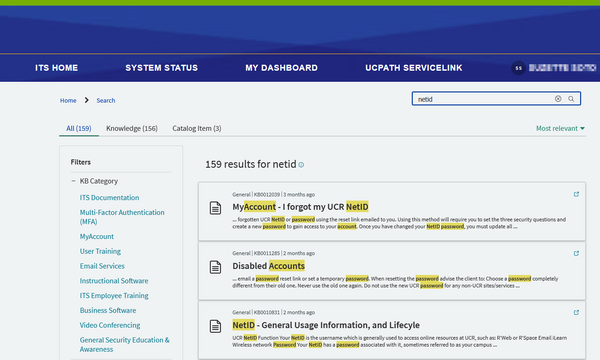 ServiceNow AI Search results for keyword NetID