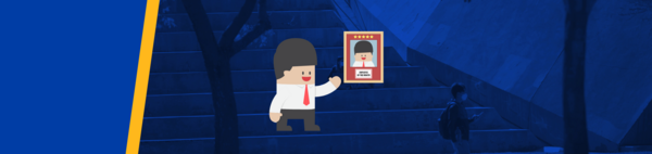 employee of month looking at picture on wall cartoon graphic