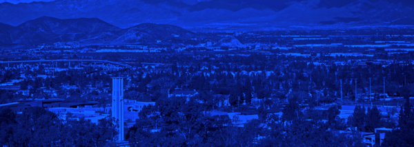 birds-eye view of UCR Campus over blue filter