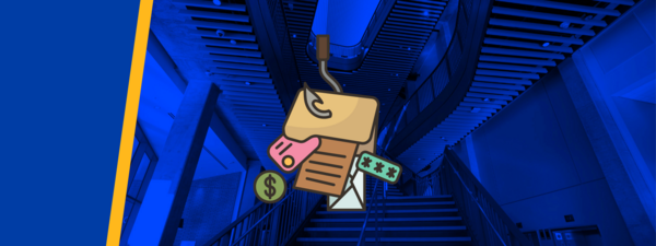 phishing icon over a modern staircase