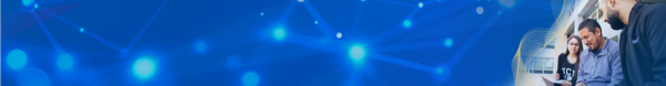 A technical pattern piece that shows a network with sparkles and humans working on a laptop