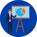 Animated business woman pointing at graph on easel