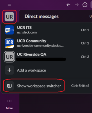 Slack workspace switcher menu