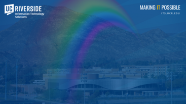 ITS virtual background with rainbow over the school