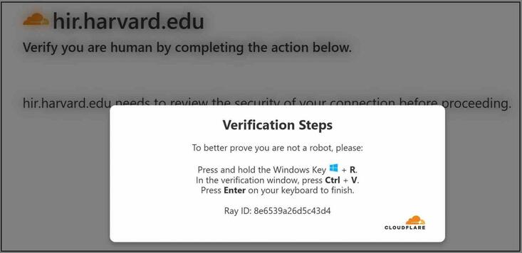 ClickFix campaign pop-up created to look like Cloudflare and providing fraudulent verification steps.