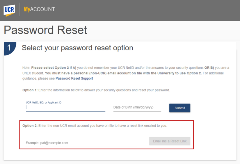 Image of MyAccount password reset screen